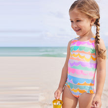 Load image into Gallery viewer, Multi Scallop Rainbow Frill Swimsuit (3mths-5yrs)
