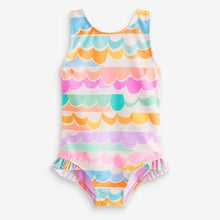 Load image into Gallery viewer, Multi Scallop Rainbow Frill Swimsuit (3mths-5yrs)
