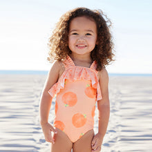 Load image into Gallery viewer, Orange Peach Ruched Strap Swimsuit (3mths-5yrs)
