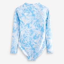 Load image into Gallery viewer, Blue Tie Dye Long Sleeved Swimsuit
