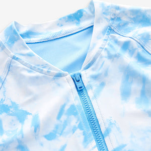 Blue Tie Dye Long Sleeved Swimsuit