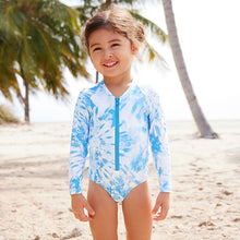 Load image into Gallery viewer, Blue Tie Dye Long Sleeved Swimsuit
