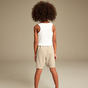 Neutral/White Rib Vest and Sweat Short Set