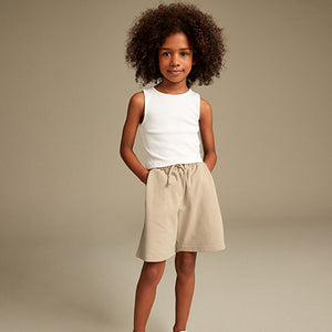 Neutral/White Rib Vest and Sweat Short Set