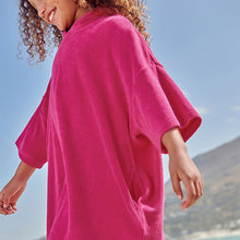 Load image into Gallery viewer, Bright Pink Oversized Hooded Towelling 100% Cotton Cover-Up
