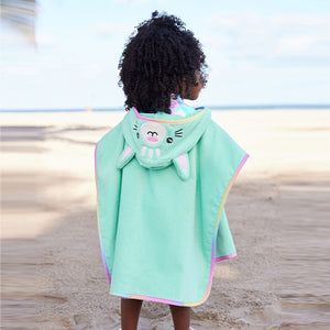 Aqua Blue 100% Cotton Towelling Poncho (9mths-10yrs)