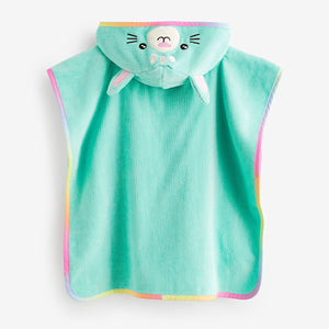 Aqua Blue 100% Cotton Towelling Poncho (9mths-10yrs)