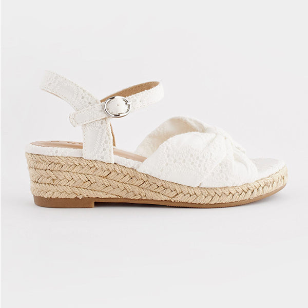 White Broderie Bow Wedge Sandals