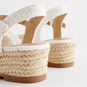 White Broderie Bow Wedge Sandals