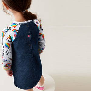 Rainbow Character Print Raglan Denim Dress (3mths-5-6yrs)