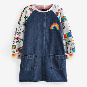 Rainbow Character Print Raglan Denim Dress (3mths-5-6yrs)