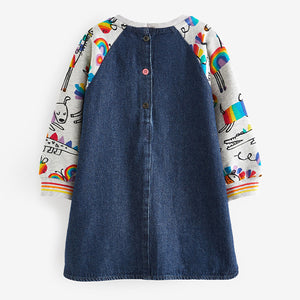 Rainbow Character Print Raglan Denim Dress (3mths-5-6yrs)