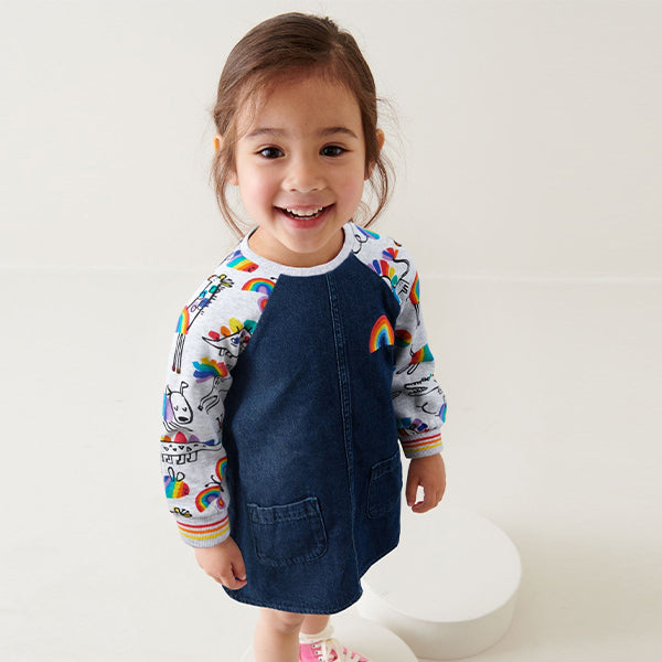 Rainbow Character Print Raglan Denim Dress (3mths-5-6yrs)