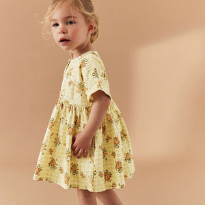 Yellow Floral Gingham Relaxed Cotton Dress (3mths-5-6yrs)