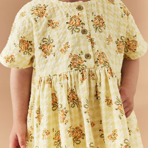 Yellow Floral Gingham Relaxed Cotton Dress (3mths-5-6yrs)