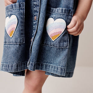 Blue Denim 100% Cotton Heart Detail Dress (3mths-5-6yrs)