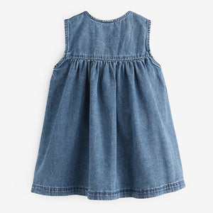 Blue Denim 100% Cotton Heart Detail Dress (3mths-5-6yrs)