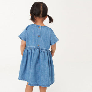 Blue Denim 100% Cotton Embroidered Dress (3mths-5-6yrs)