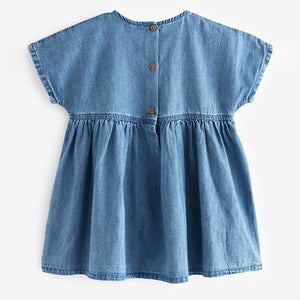 Blue Denim 100% Cotton Embroidered Dress (3mths-5-6yrs)