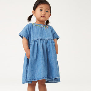 Blue Denim 100% Cotton Embroidered Dress (3mths-5-6yrs)