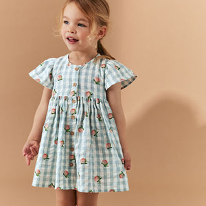 Blue Gingham Button Up 100% Cotton Dress (3mths-5-6yrs)