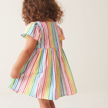 Load image into Gallery viewer, Rainbow Stripe Button Up 100% Cotton Dress (3mths-5-6yrs)
