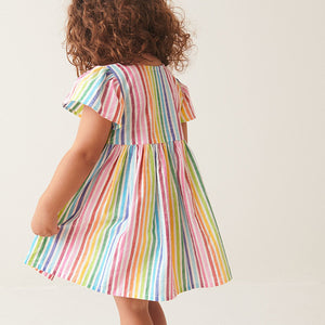 Rainbow Stripe Button Up 100% Cotton Dress (3mths-5-6yrs)