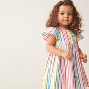 Rainbow Stripe Button Up 100% Cotton Dress (3mths-5-6yrs)