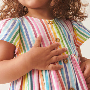 Rainbow Stripe Button Up 100% Cotton Dress (3mths-5-6yrs)