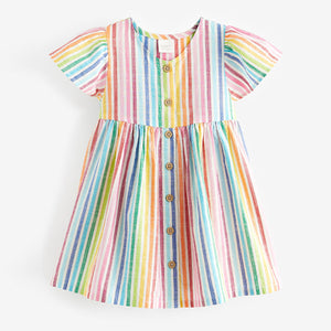 Rainbow Stripe Button Up 100% Cotton Dress (3mths-5-6yrs)