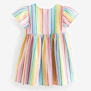 Rainbow Stripe Button Up 100% Cotton Dress (3mths-5-6yrs)