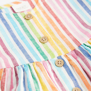 Rainbow Stripe Button Up 100% Cotton Dress (3mths-5-6yrs)