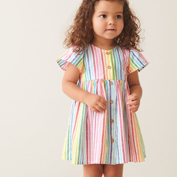 Rainbow Stripe Button Up 100% Cotton Dress (3mths-5-6yrs)