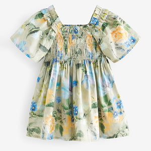 Green Printed Cotton Dress (3mths-5-6yrs)