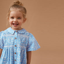 Load image into Gallery viewer, Blue Ditsy Shirred Cotton Dress (3mths-5-6yrs)
