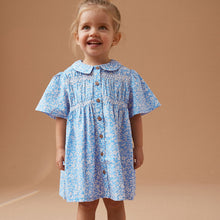 Load image into Gallery viewer, Blue Ditsy Shirred Cotton Dress (3mths-5-6yrs)
