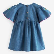 Load image into Gallery viewer, Blue Denim Embroidered 100% Cotton Kaftan Dress (3mths-5-6yrs)
