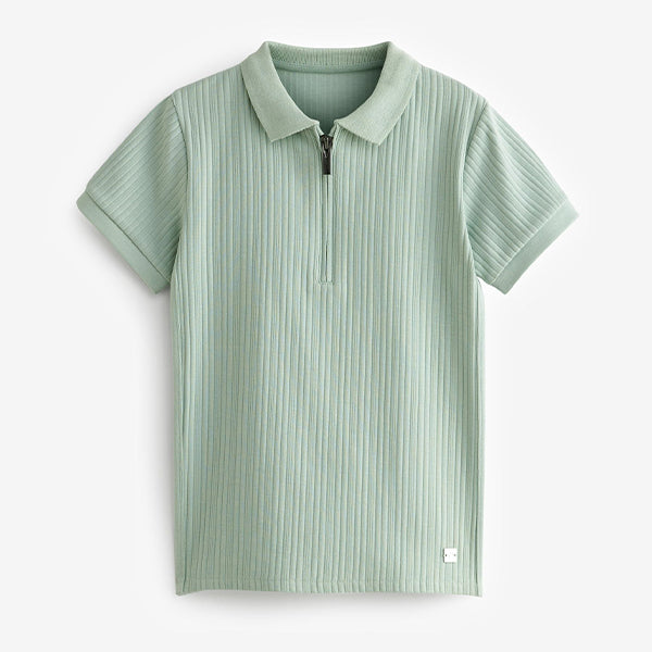 Mineral Green Textured Short Sleeve 100% Cotton Polo Shirt (3-12yrs)