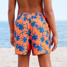 Load image into Gallery viewer, Orange Palm Tree Printed Swim Shorts (3yrs-12yrs)
