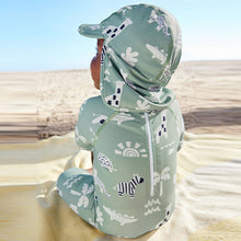 Load image into Gallery viewer, Sage Green Sunsafe Swimsuit &amp; Hat 2 Piece Set
