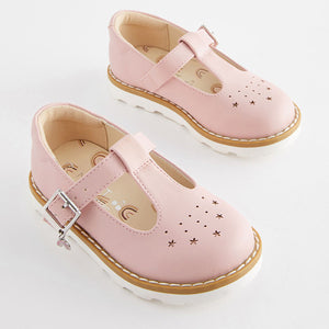 Pink Standard Fit (F) T-Bar Adjustable Buckle Shoes