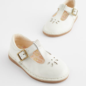 White Leather T-Bar Shoes