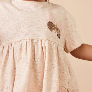 Pale Pink 100% Cotton Sequin Jersey Dress (3mths-5-6yrs)