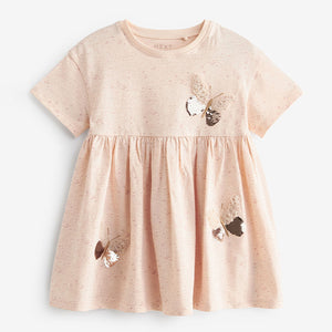 Pale Pink 100% Cotton Sequin Jersey Dress (3mths-5-6yrs)