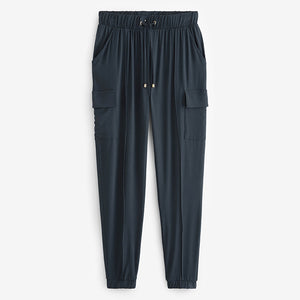 Navy Blue Cargo Jersey Joggers