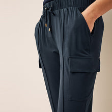 Load image into Gallery viewer, Navy Blue Cargo Jersey Joggers
