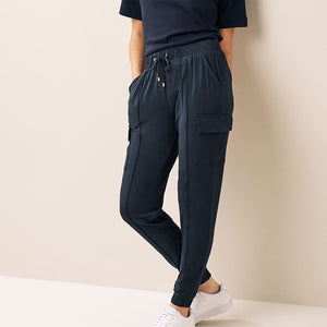 Navy Blue Cargo Jersey Joggers