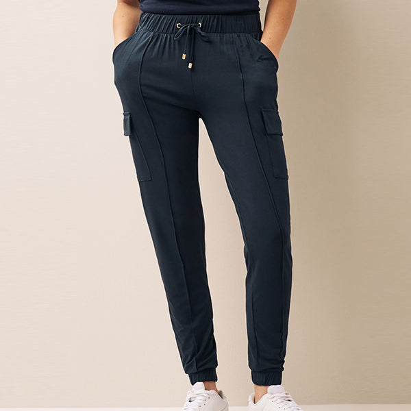 Navy Blue Cargo Jersey Joggers