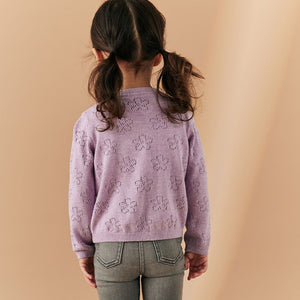 Lilac Purple Flower Pointelle Cardigan (3mths-4-5yrs)