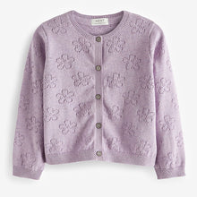 Load image into Gallery viewer, Lilac Purple Flower Pointelle Cardigan (3mths-4-5yrs)
